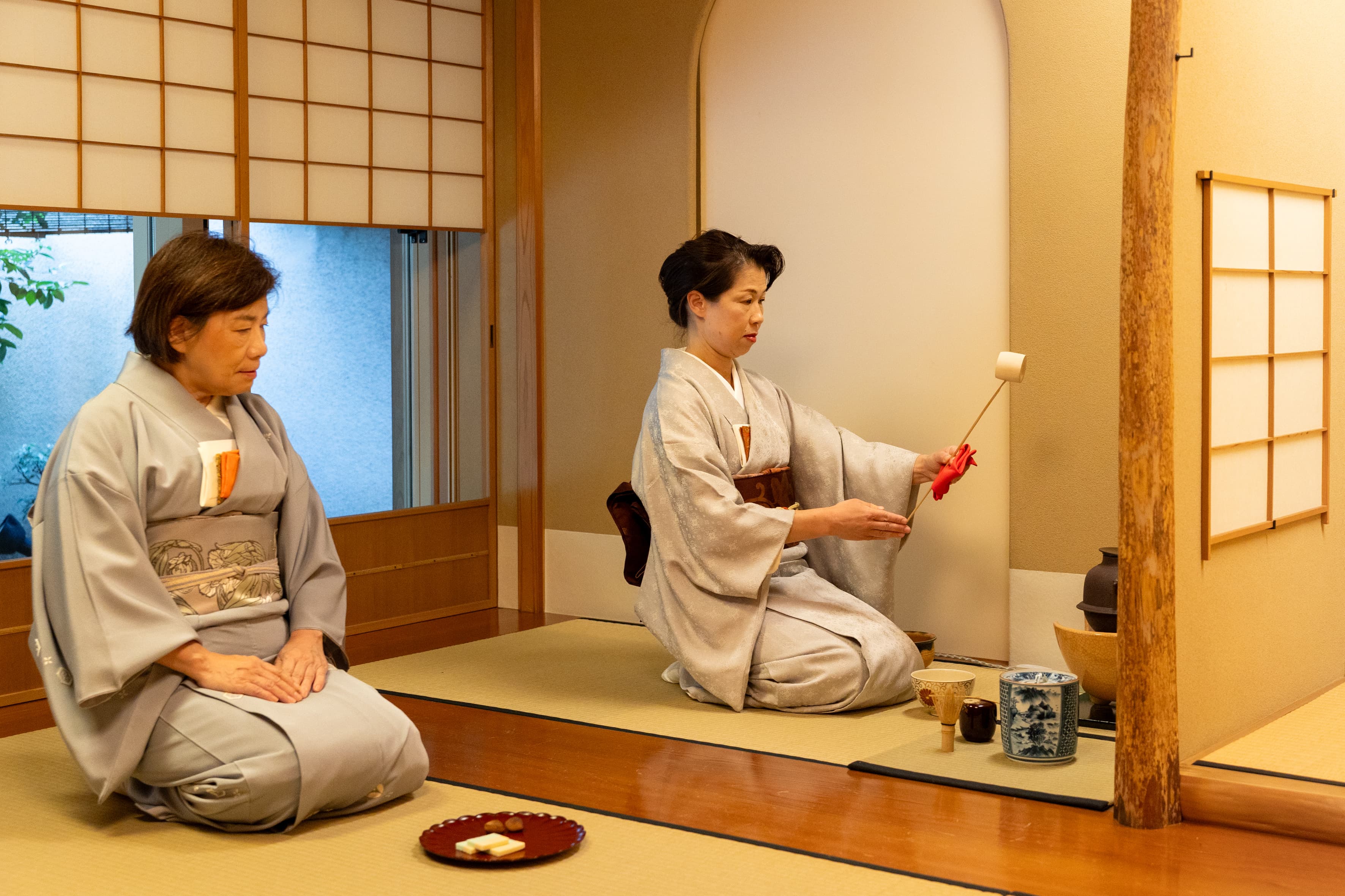 Traditional Japanese hospitality setting with warm ambient lighting